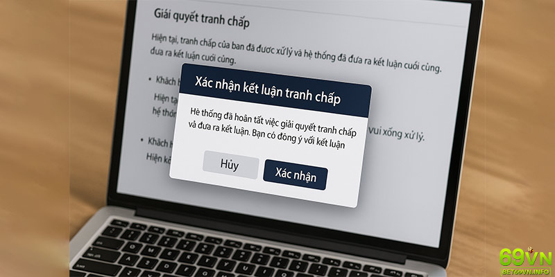 Giao diện xác nhận kết luận tranh chấp từ hệ thống.